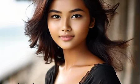 beautiful young woman with windswept crop cut